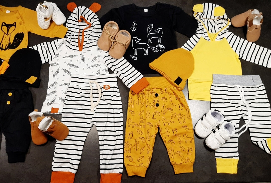 Yellow Hooded Top With High Wasted Striped Pants 1000134