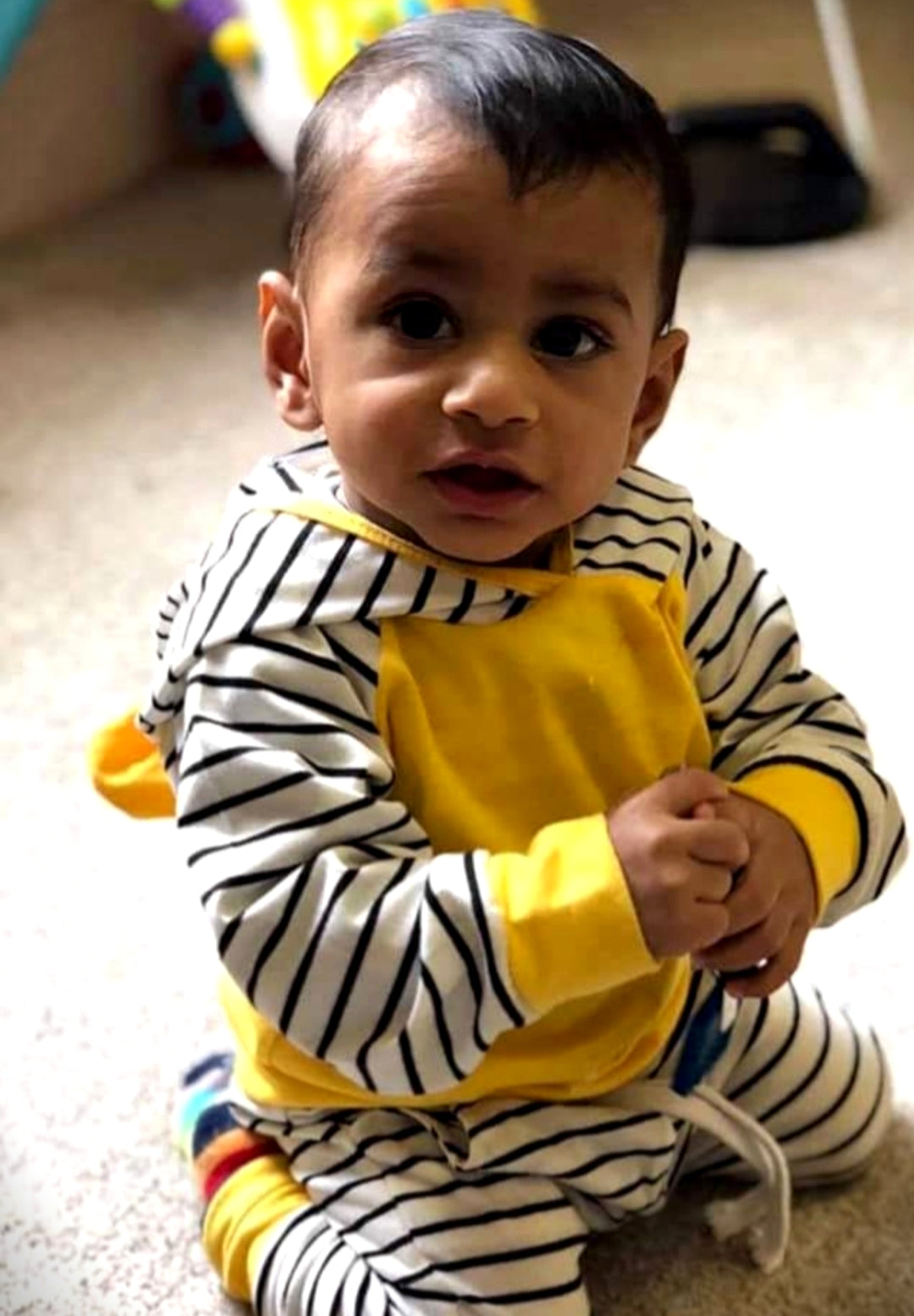 Yellow Hooded Top With High Wasted Striped Pants 1000134