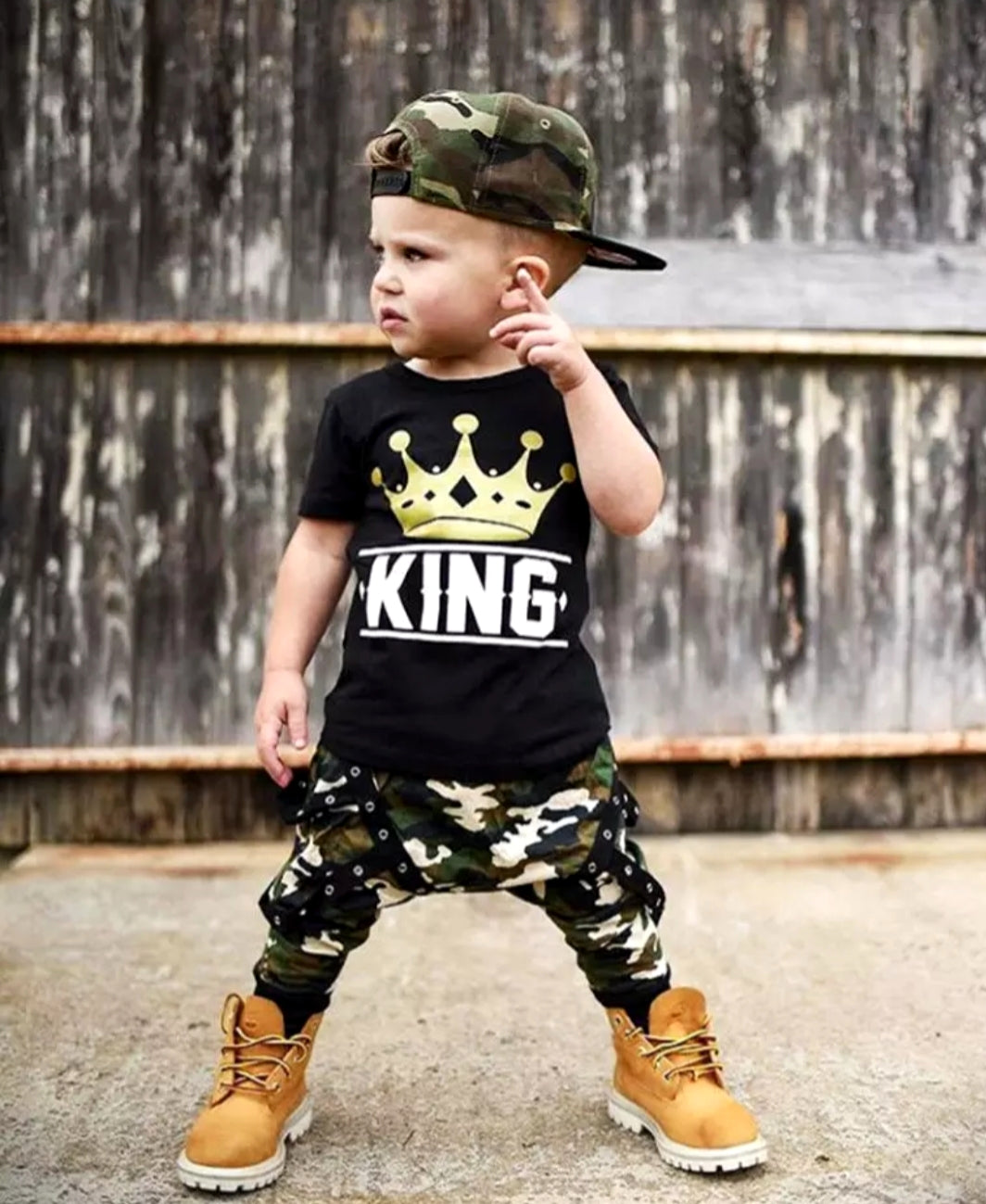 King T-shirt and Camo Pants