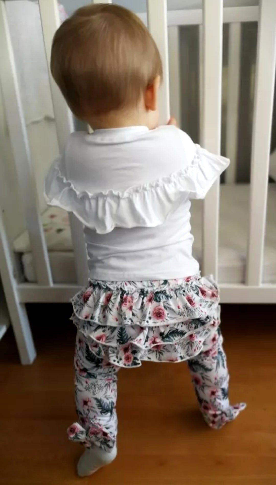 White Ruffle Top with Florral Leggings and Headband