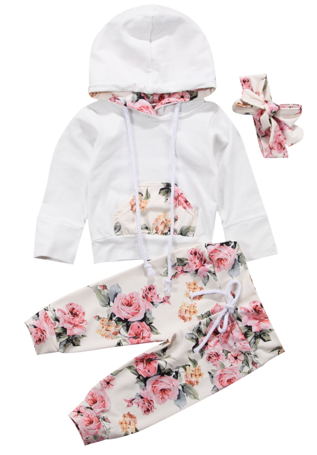 White Floral Hoodie with Floral Pants and Headband