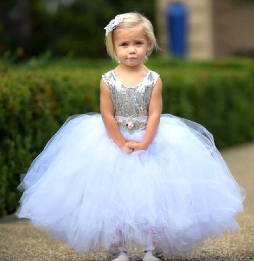 Silver Sequins and White Dress