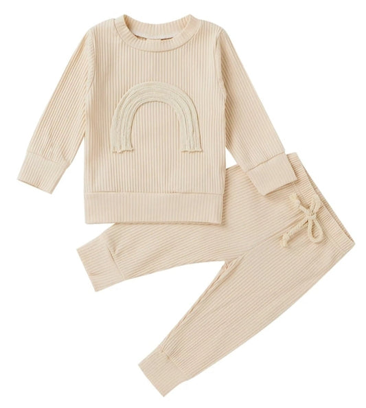 Cream Crewneck Ribbed Rainbow Tracksuit 