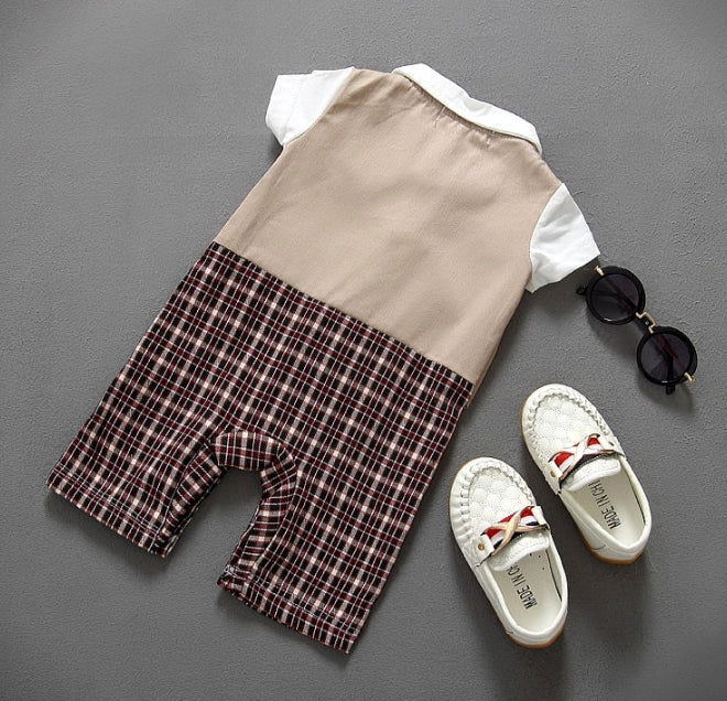 Camel and Checked, Gentleman Romper Jumpsuit