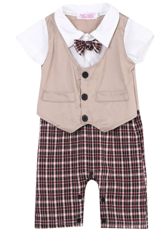 Camel and Checked, Gentleman Romper Jumpsuit 200083