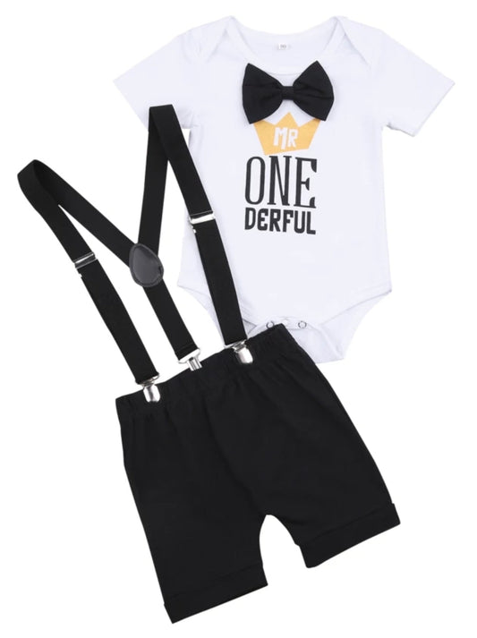 Mr ONE Derful Romper, Shorts and Suspenders 200082