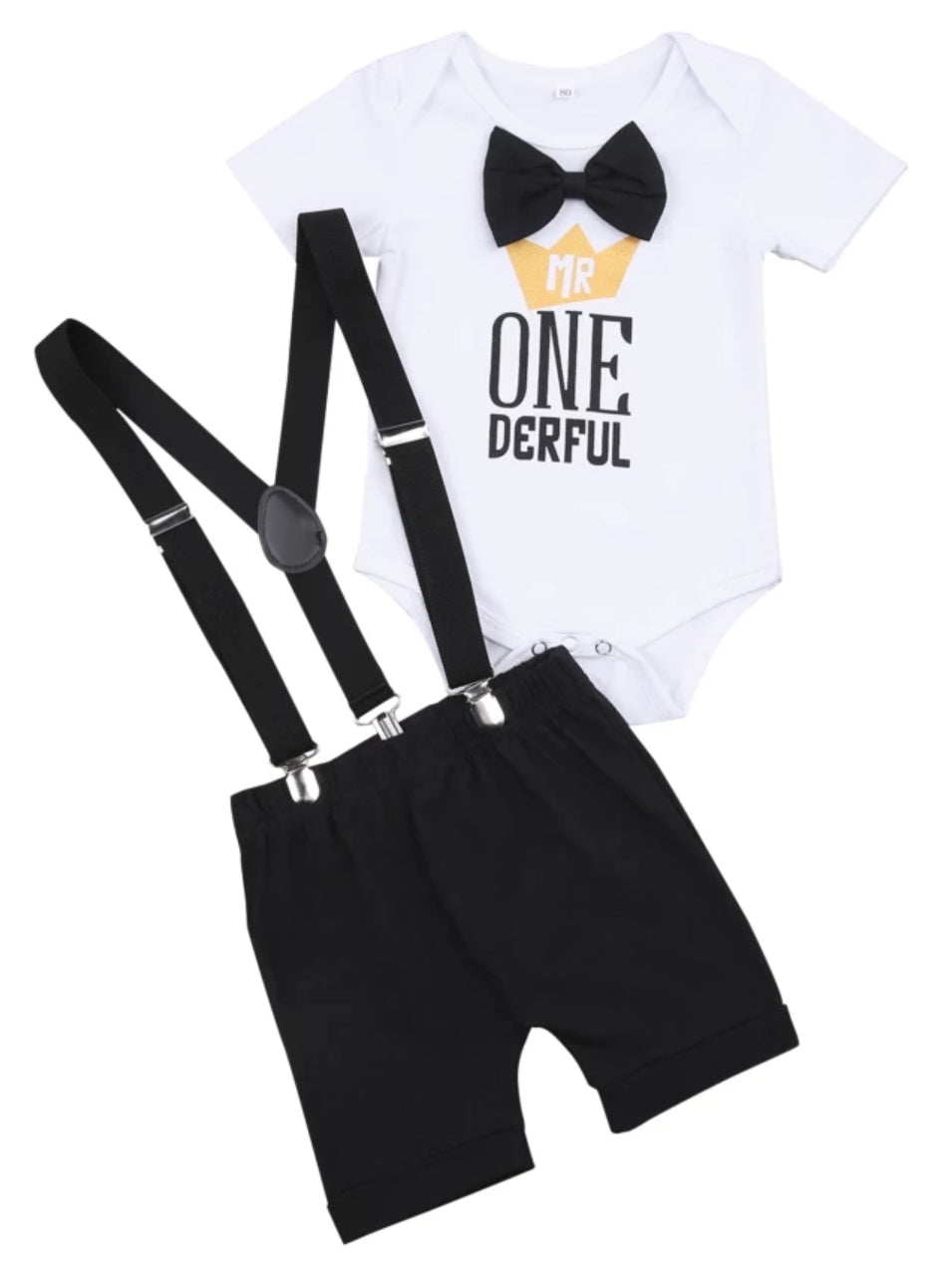 Mr ONE Derful Romper, Shorts and Suspenders 