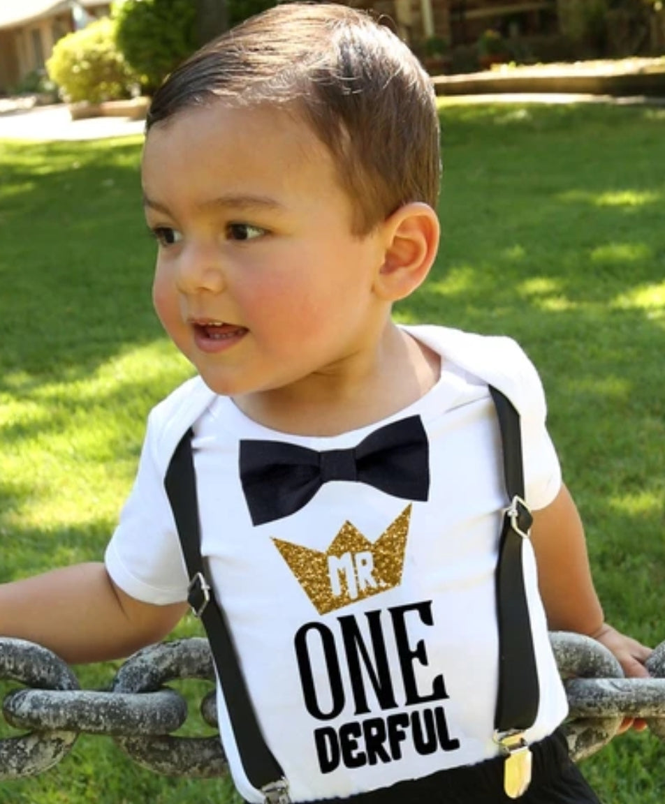 Mr ONE Derful Romper, Shorts and Suspenders 200082