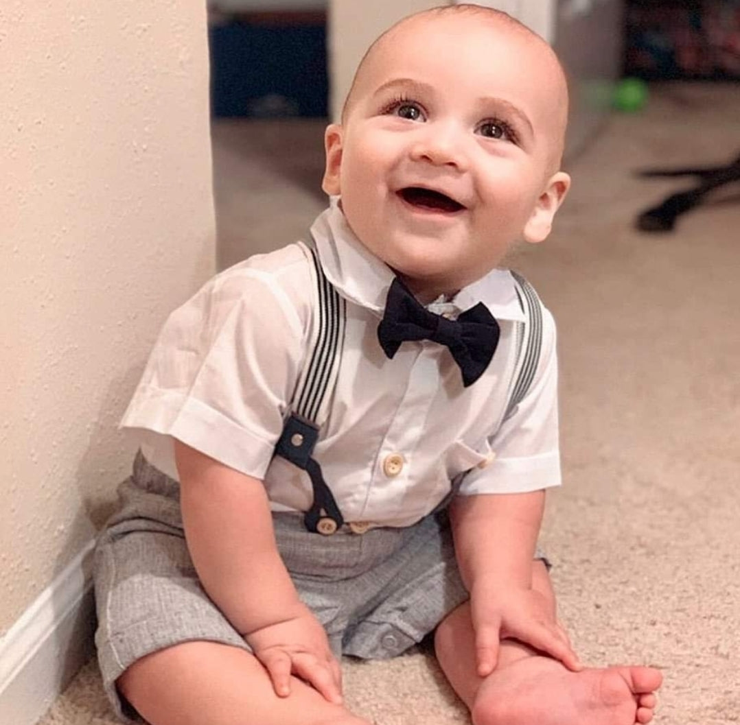 Gentleman Suit White Short Sleeve Shirts with Shorts, Suspenders and Bowtie