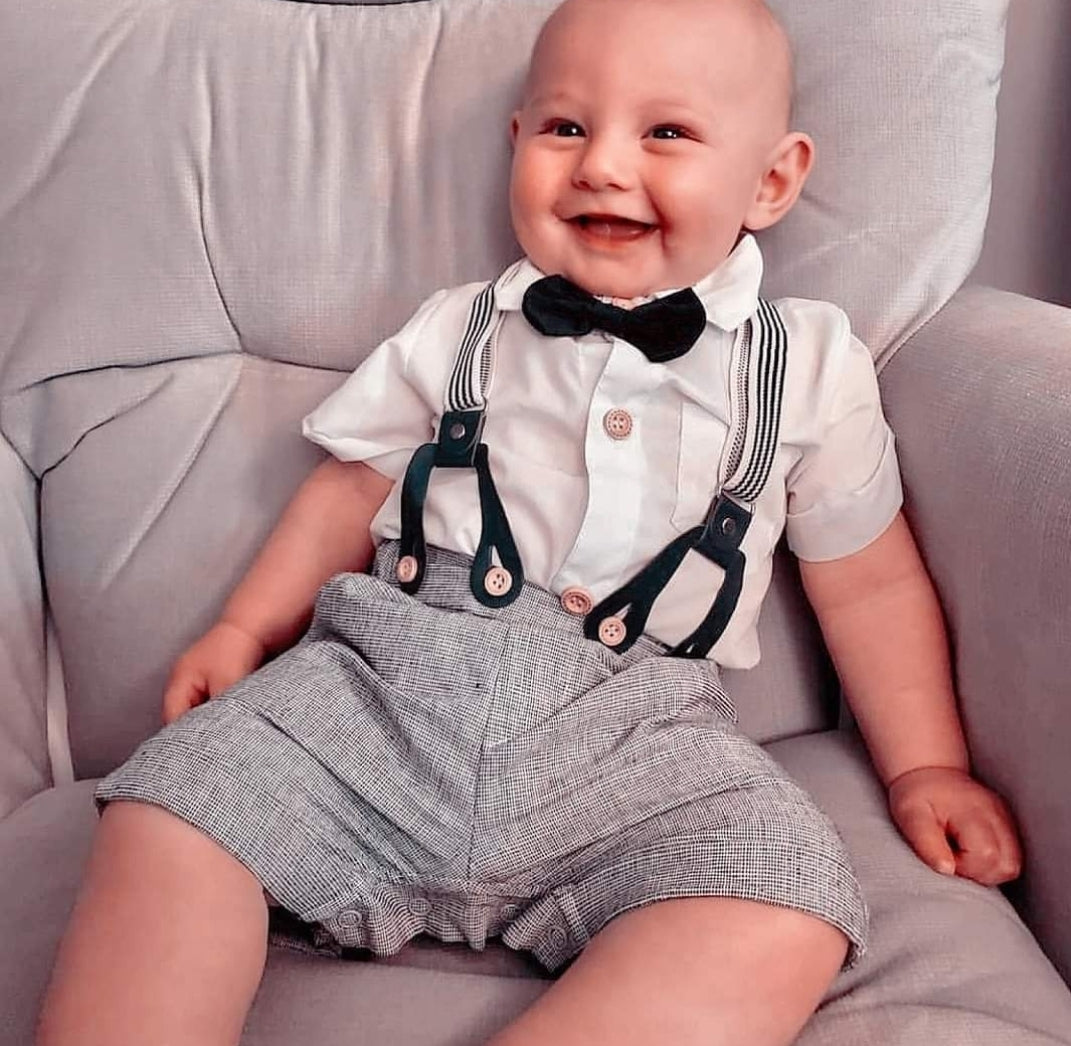 Gentleman Suit White Short Sleeve Shirts with Shorts, Suspenders and Bowtie 200069