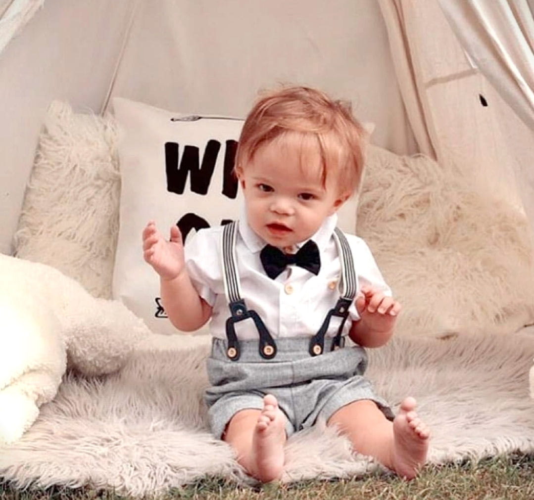 Gentleman Suit White Short Sleeve Shirts with Shorts, Suspenders and Bowtie 200069