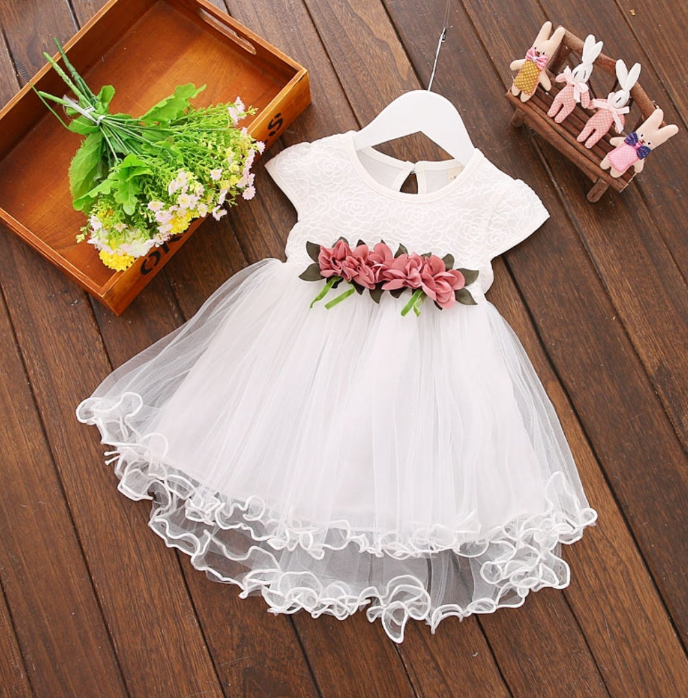 White Lace Dress with Floral Detail