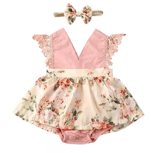 Peach Floral Romper Dress