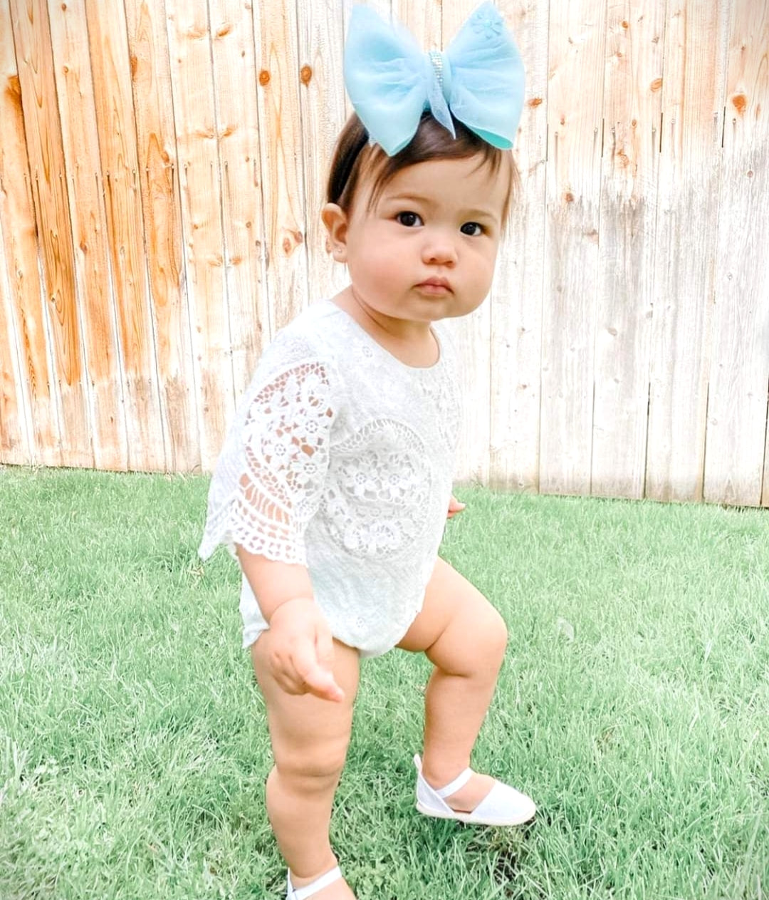 Bell Sleeve Lace White Romper 1000147