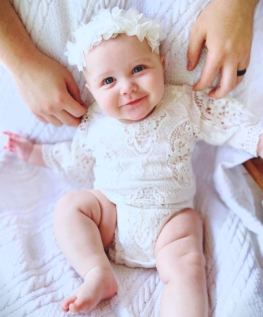 Bell Sleeve Lace White Romper 1000147