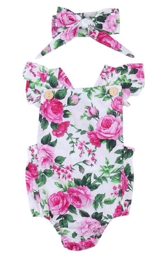 Cerise Pink Rose Romper