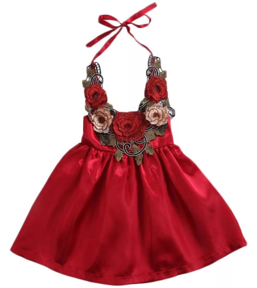 Red Silk Boho Rose Dress