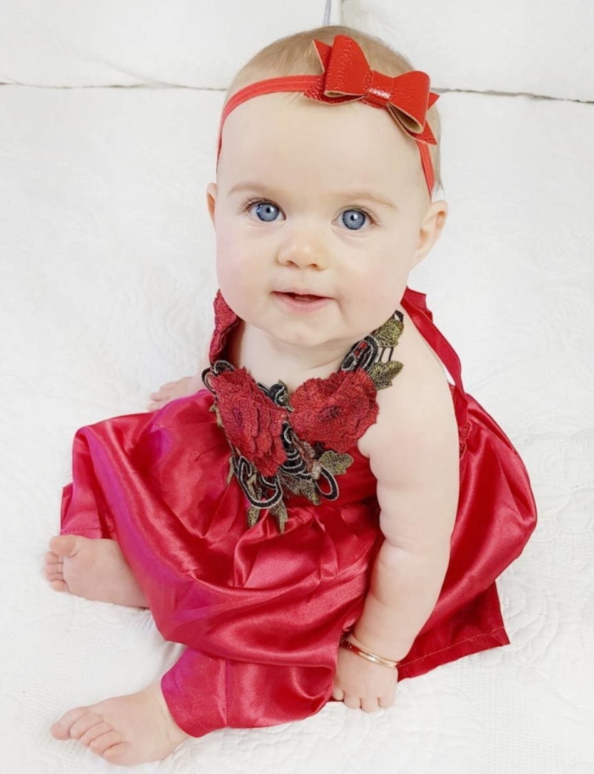 Red Silk Boho Rose Dress