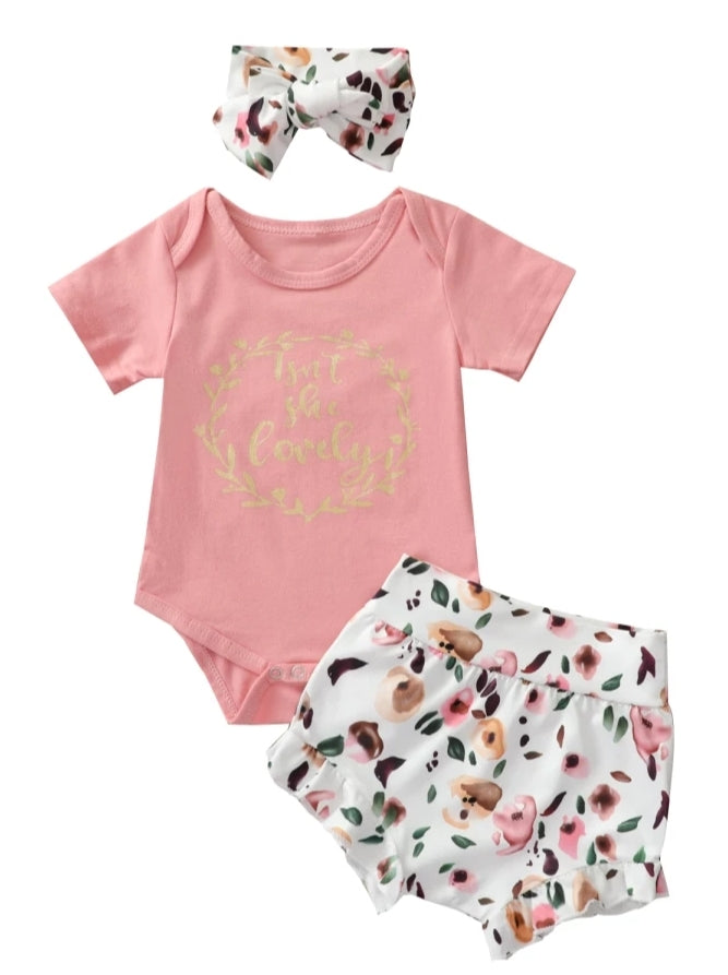 Isn't She Lovely Romper with Floral Bloomer and Headband 1000378