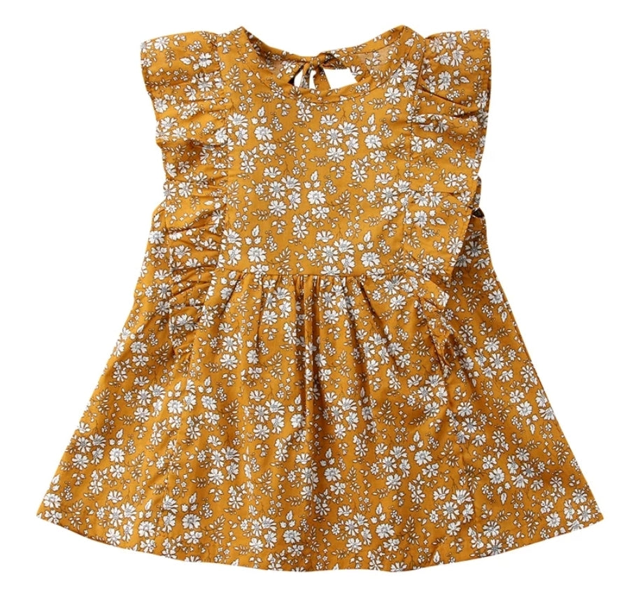 Mustard Floral Vintage Sleeveless Dress 1000389