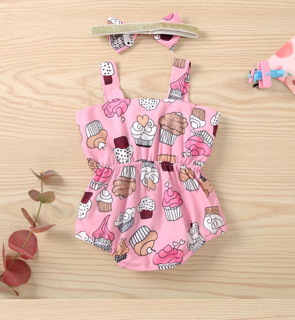 Pink Bowknot Cup Cake Romper 1000500