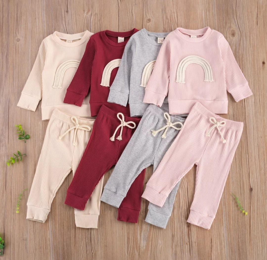 Pink Crewneck Ribbed Rainbow Tracksuit  100098