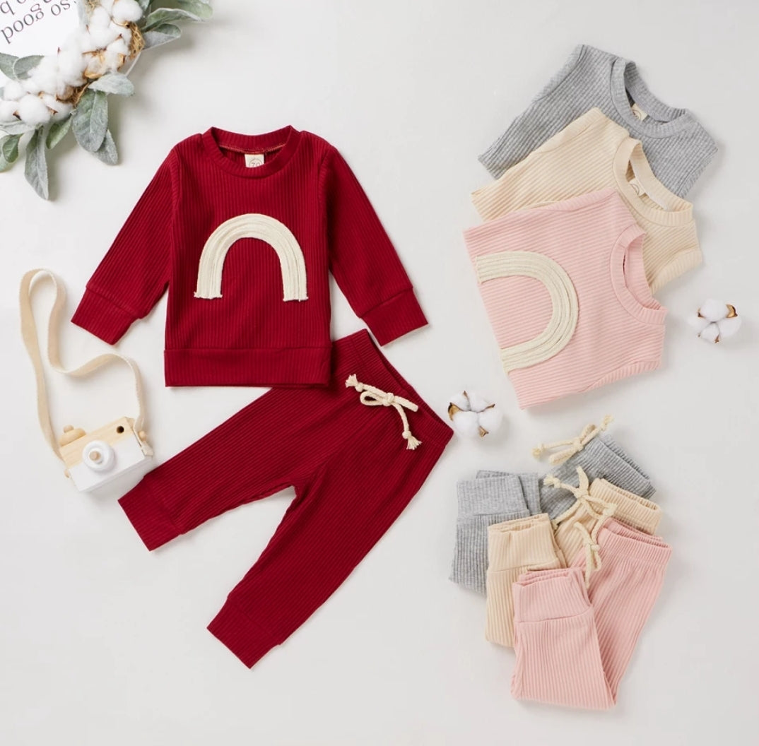 Pink Crewneck Ribbed Rainbow Tracksuit  100098