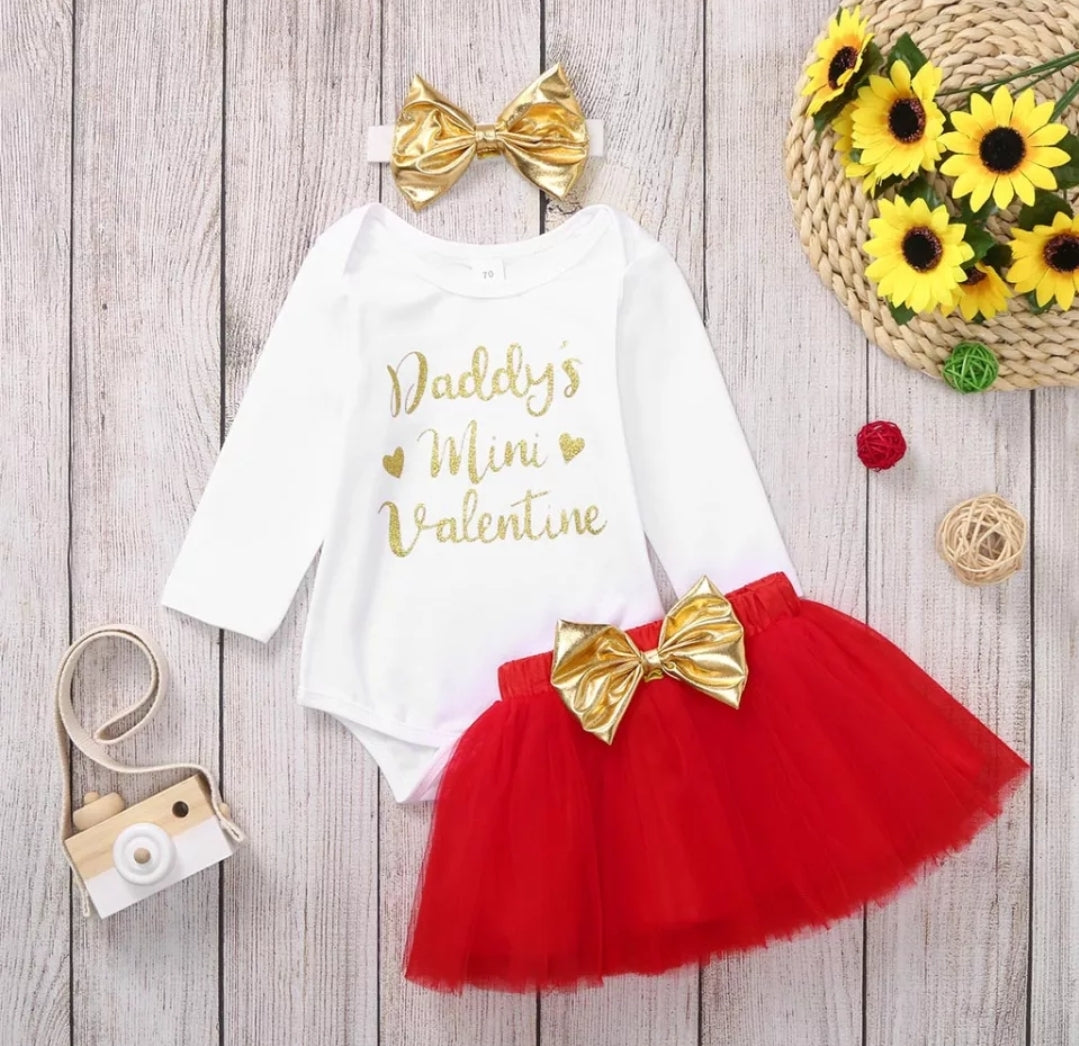 Daddy's Mini Valentine Romper with Tutu and Headband