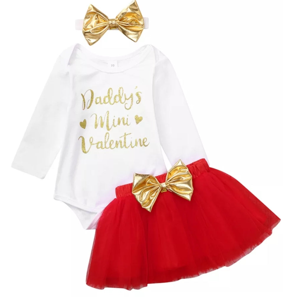 Daddy's Mini Valentine Romper with Tutu and Headband