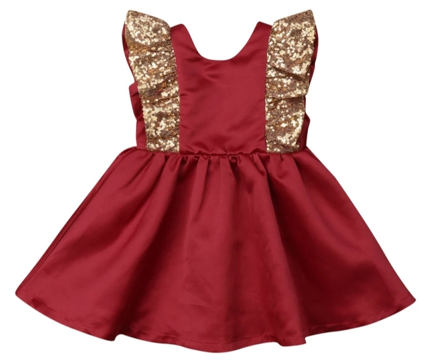 Red Ruffle Dress with Sequins Detail