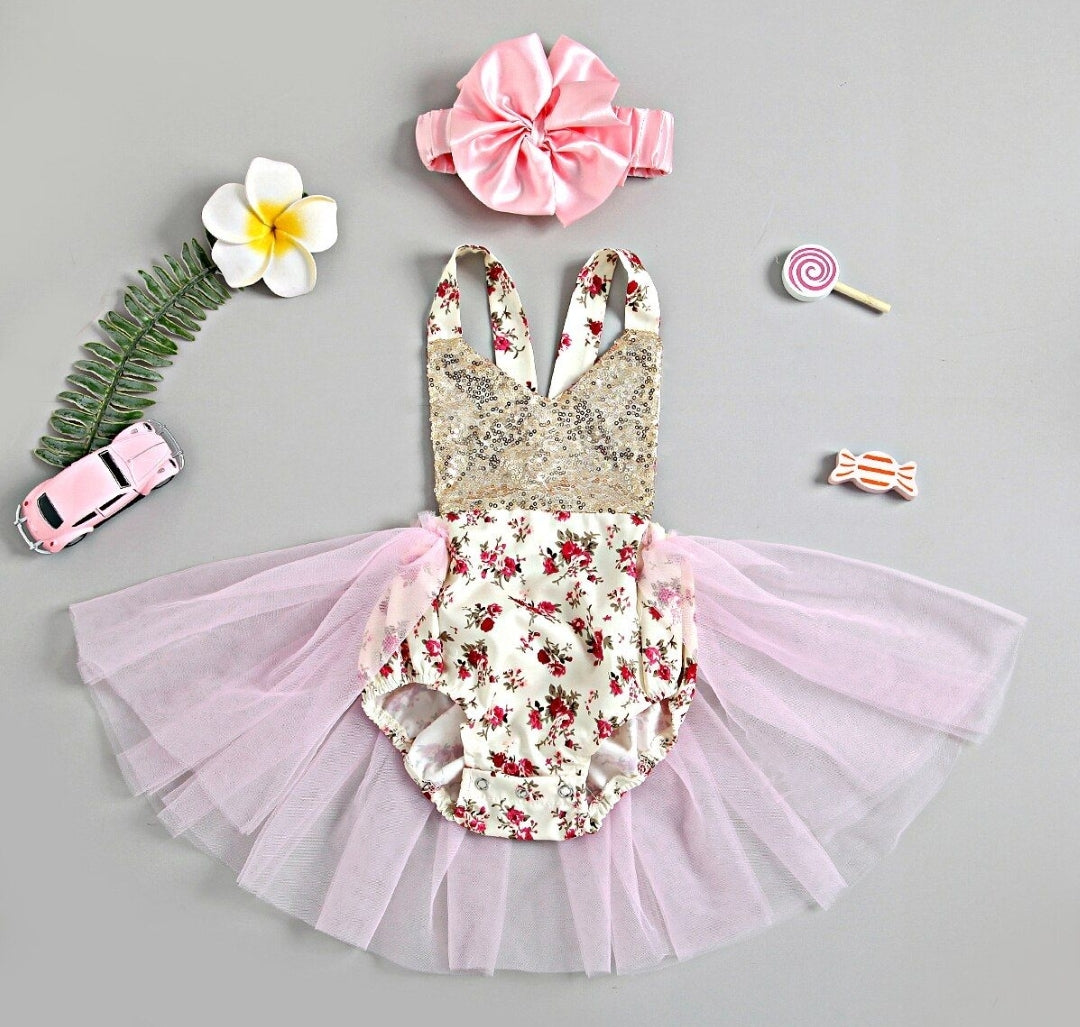 Romantic Floral Sequins Tutu Romper 1000629