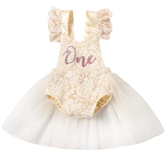 Birthday Outfit ONE Cream Lace Romper 1000630