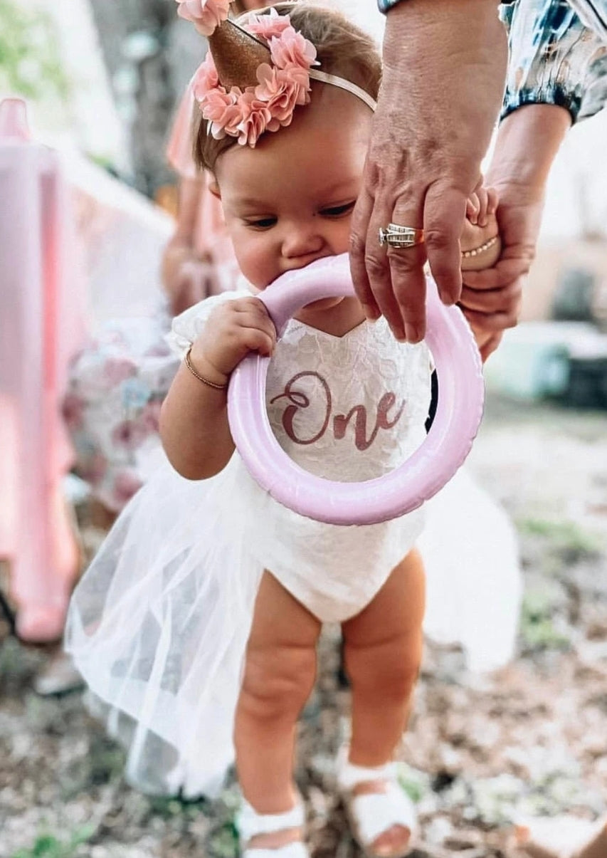 Birthday Outfit ONE Cream Lace Romper