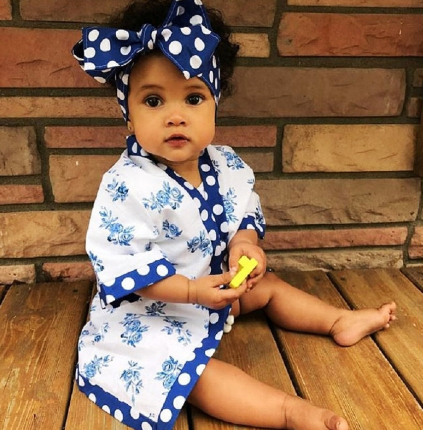 Royal Blue Floral Kimono with Bloomer and Headband