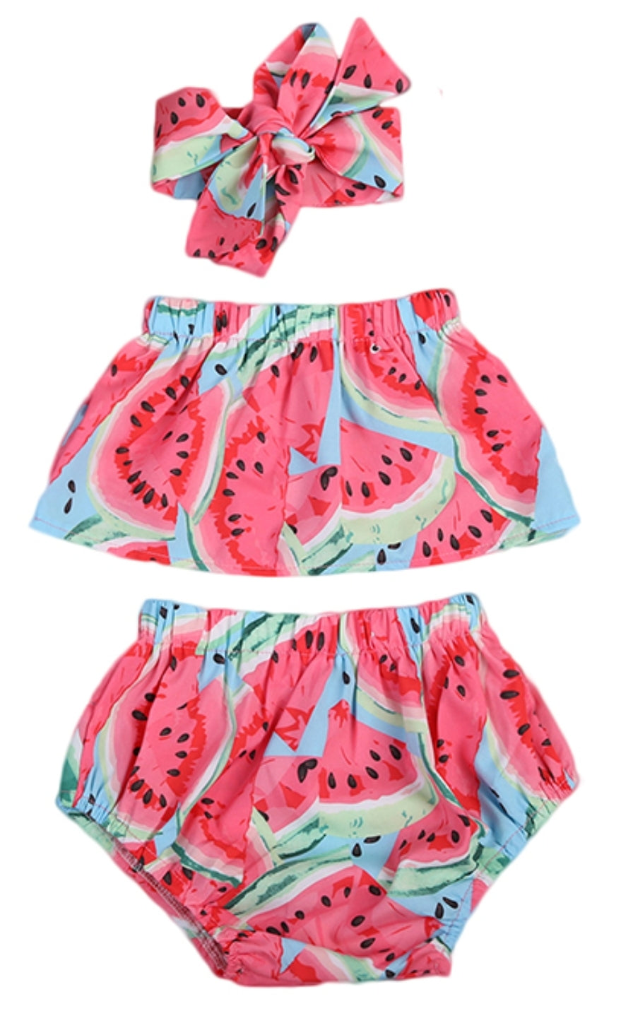 Watermelon Crop Top with Bloomer and Headband 