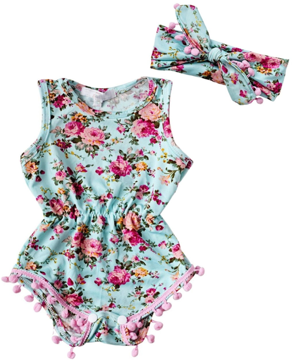 Floral Romper Sky Blue