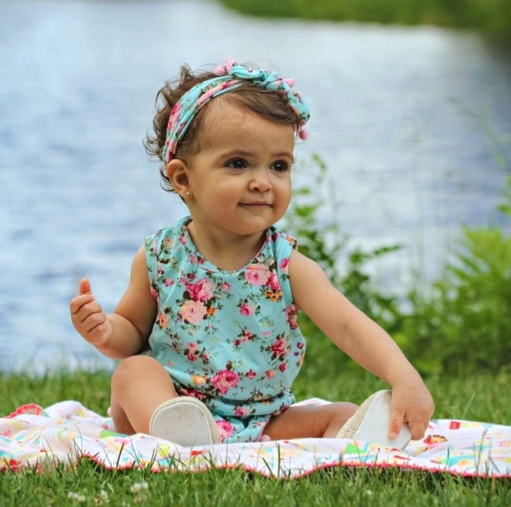 Floral Romper Sky Blue