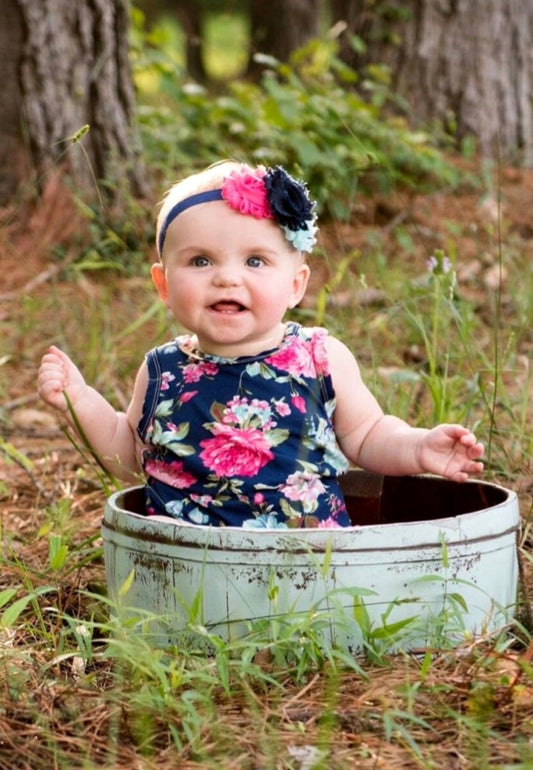 Floral Romper Navy 1000663