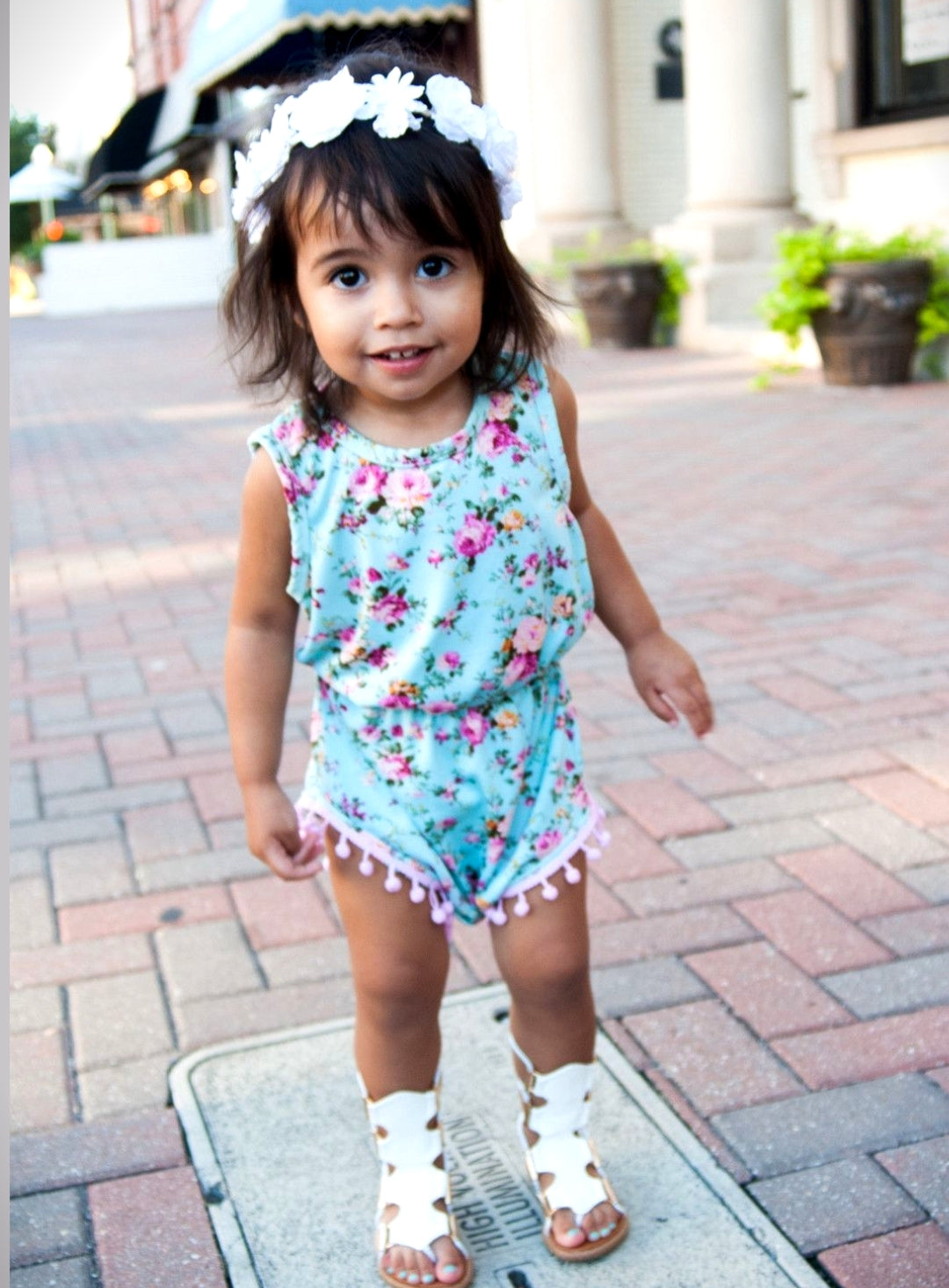 Floral Romper Sky Blue