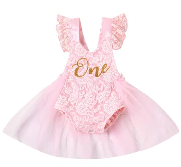 Birthday Outfit ONE Pink Lace Romper
