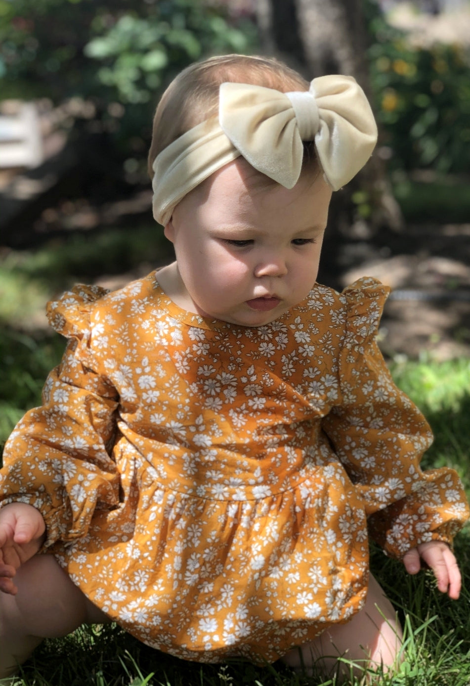 Mustard Floral Balloon Romper
