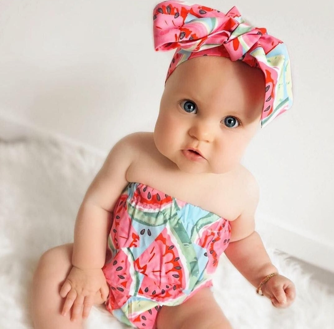 Watermelon Crop Top with Bloomer and Headband 