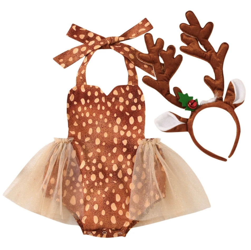 Reindeer  Christmas Romper with Hair Accessory