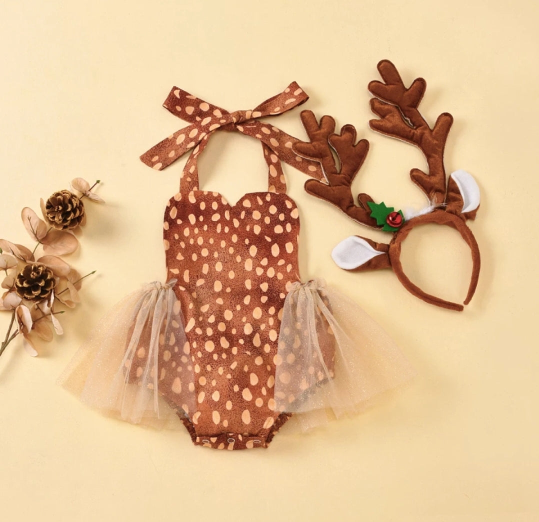 Reindeer  Christmas Romper with Hair Accessory