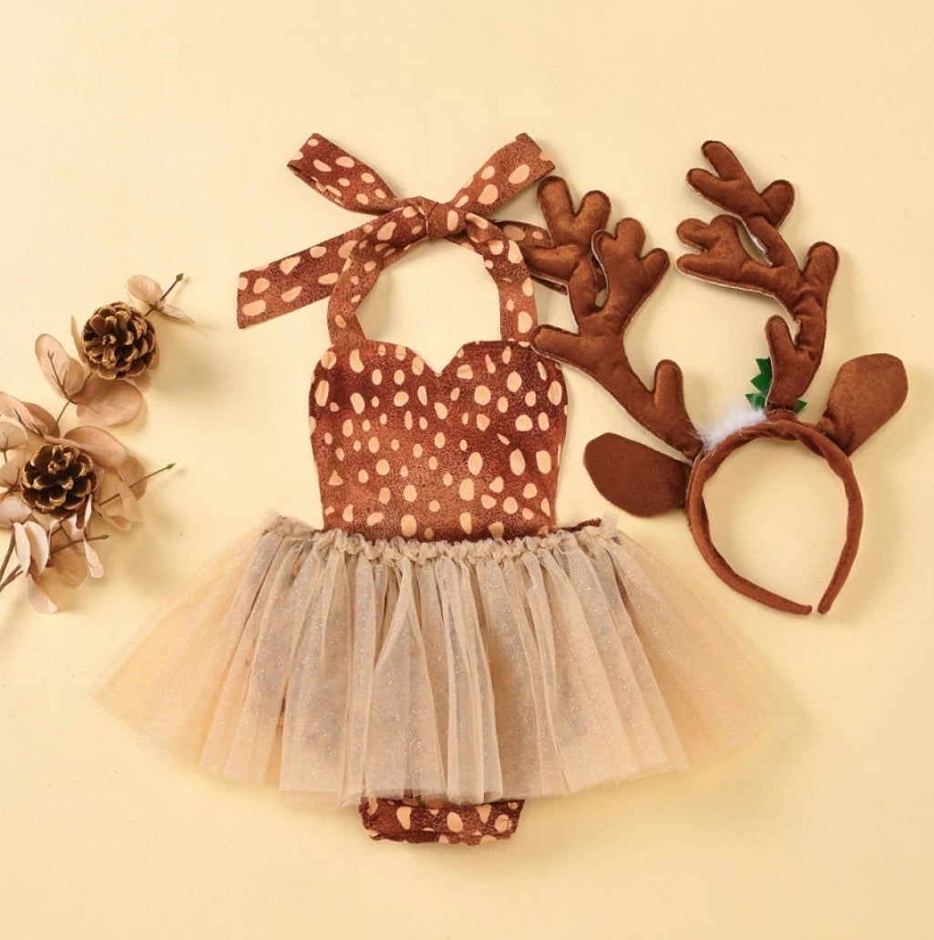 Reindeer  Christmas Romper with Hair Accessory