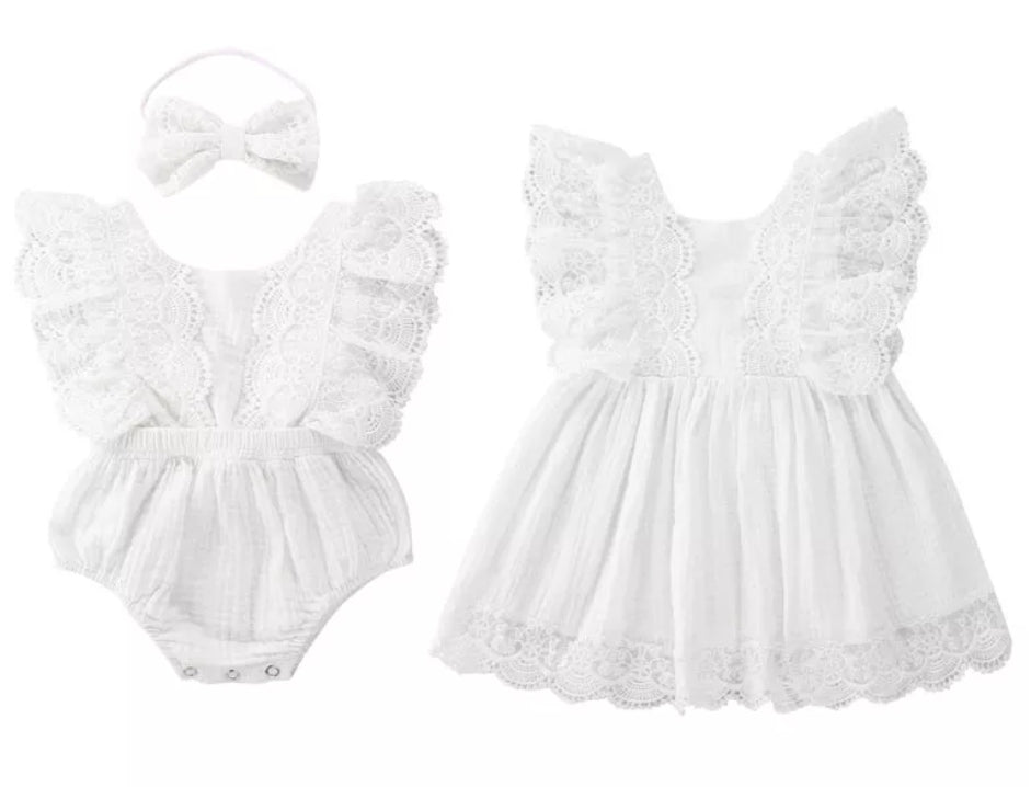 Sibling Outfits,  White Lace Dress #1000691