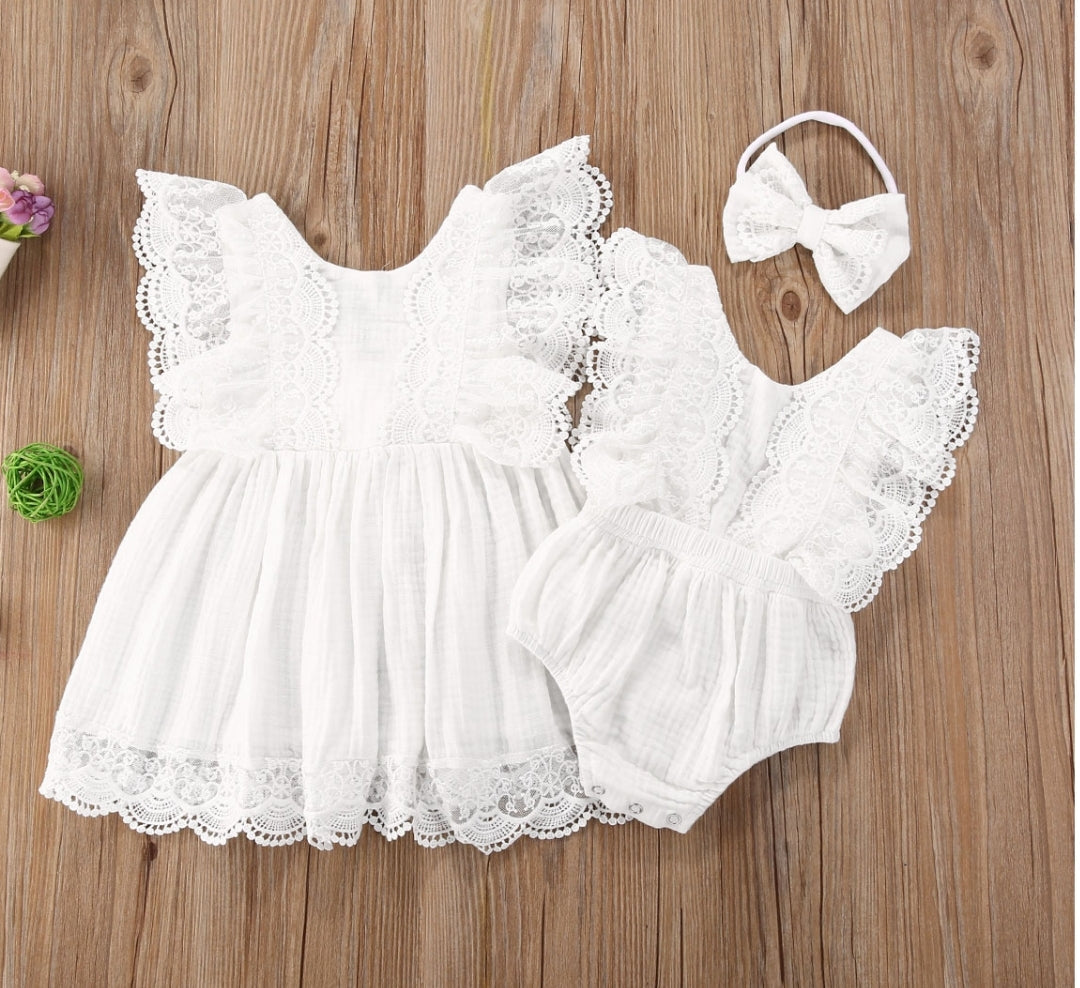 Sibling Outfits,  White Lace Dress #1000691