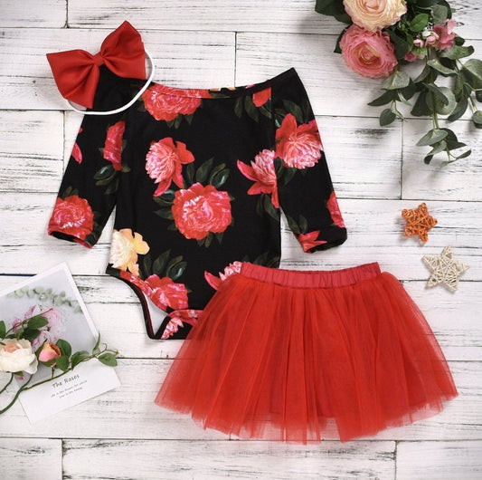 Rose Leotard, Red Tutu and Headband