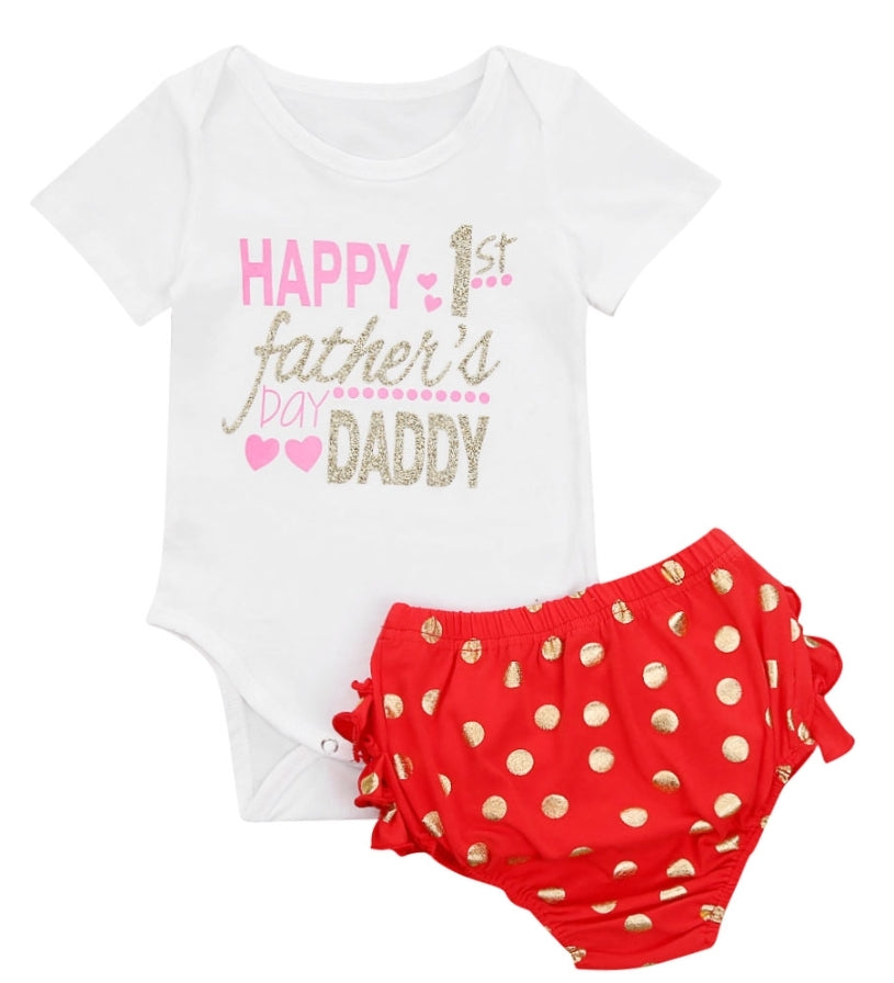 Happy First Father's day Romper with Polka Bloomer