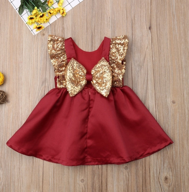 Red Ruffle Dress with Sequins Detail